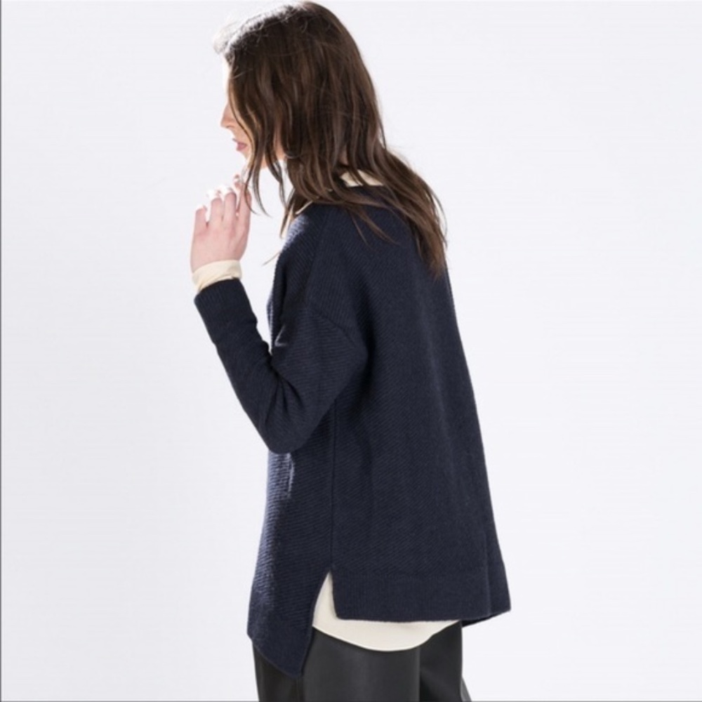 Zara Knit Italian yarn deep v neck asymmetric sweater